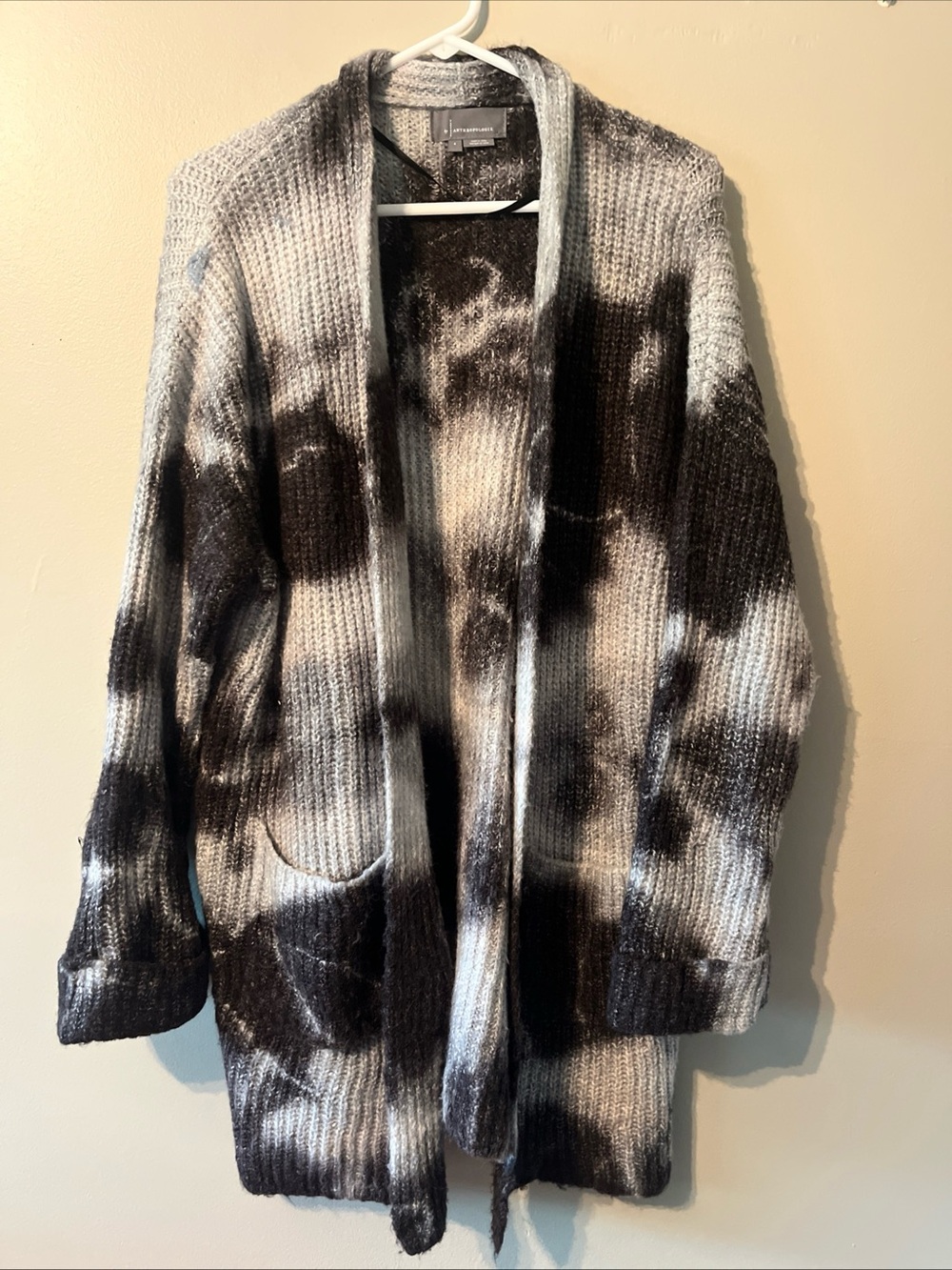 Women’s Anthropologie Oversized Chunky Knit Open Sweater Cardigan Black Grey S